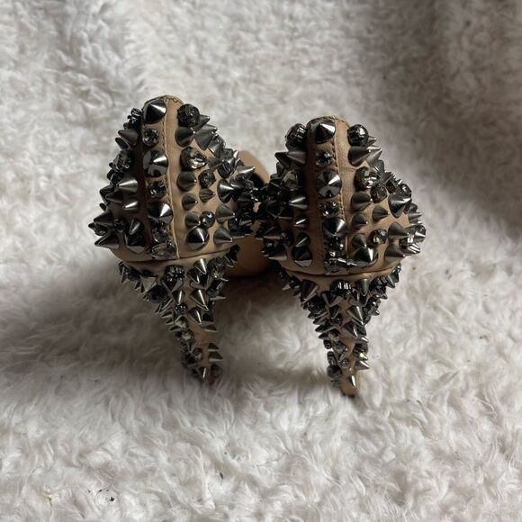 Sam Edelman leather tan spikes hidden platform slip on heels size 8M - Picture 3 of 12